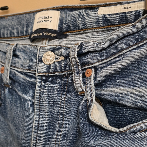 Citizens of Humanity Isola Raw Hem Crop Jeans Sz 24 Blue High Rise Straight Leg - Picture 2 of 9